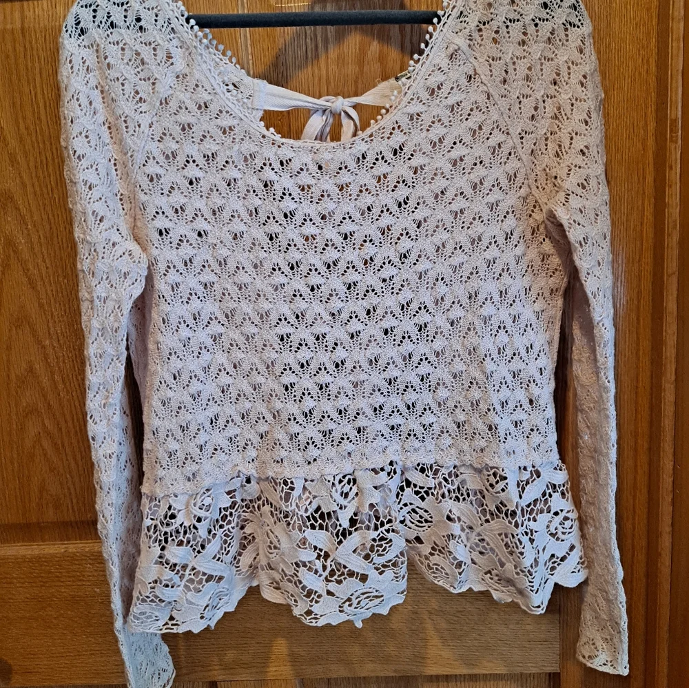 Free People Cream Crochet and Lace Peplum Top